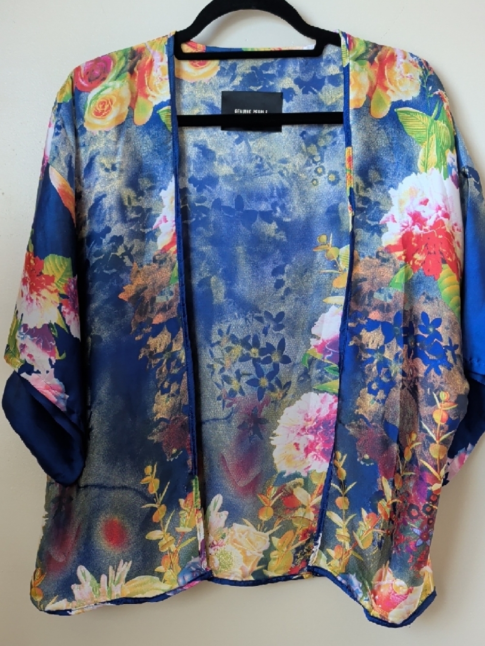 Genuine People Floral Blue Kimono Style Top - Size M - Picture 2 of 8
